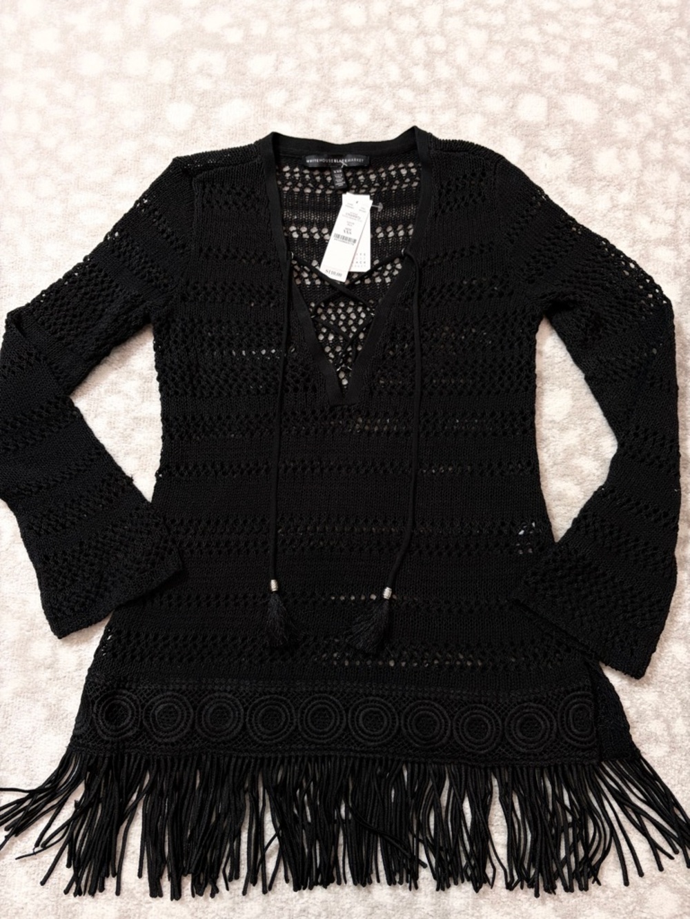 White House Black Market Black Crochet coverup with Fringe - Picture 3 of 4
